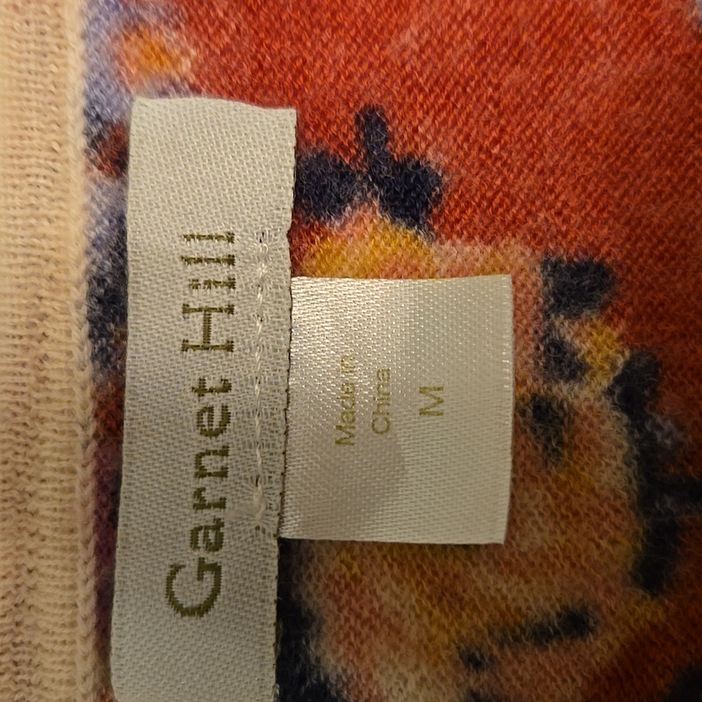 EUC Wms Garnet Hill Merino Wool Red Floral Sweater Size Medium - Picture 4 of 9